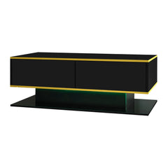 Modern LED Coffee Table, 100Cm High Gloss White Coffee Table, with 3 Drawers And RGB Light Strips, Adjustable Color/Brightness, Gold Edge, PB Board Material, Suitable for Living Room, Bedroom, Lounge, Studio - with a Load-Bearing Capacity of 50Kg And Spac