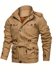 2025 New Winter Casual Multi-Pocket Workwear Hooded Men's Jacket with Lining, Mid-Length with Detachable Hood