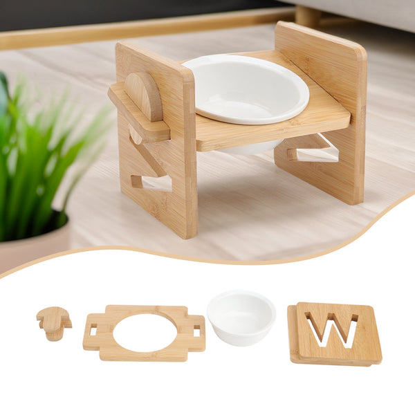 Pets Dog/Cat Bowls with Stand, 1/2/3 Bowls Adjustable Height Elevated Feeder Bowls for Cats and Small Dogs, Wooden Raised Feeding Bowls with Stand