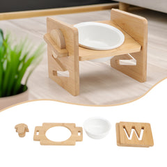 Pets Dog/Cat Bowls with Stand, 1/2/3 Bowls Adjustable Height Elevated Feeder Bowls for Cats and Small Dogs, Wooden Raised Feeding Bowls with Stand