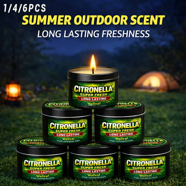 1/4/6pcs Outdoor Citronella (Lemongrass) Scented Candle, Long Lasting Fresh Aroma, Summer Garden Patio Balcony Deck Camping Candle, Black Tin Outdoor Fragrance Candle, Gift for Friends Family Housewarming Evening Use