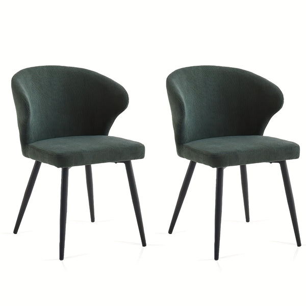 Set of 2 or 4 Corduroy Upholstered Dining Chairs - Modern Padded Seats with Black Metal Legs, Scandinavian Rustic Chairs Suitable for Kitchen, Restaurant, Cafe - - Fabric &