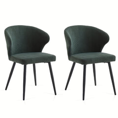 Set of 2 or 4 Corduroy Upholstered Dining Chairs - Modern Padded Seats with Black Metal Legs, Scandinavian Rustic Chairs Suitable for Kitchen, Restaurant, Cafe - - Fabric &