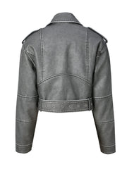 Women'S PU Motorcycle Jacket with Full-Zip Front Closure, Asymmetrical Zipper & Belted Waist - All-Season Casual Biker Jacket, Regular Fit Long Sleeve, Full-Length Zipper & Buckle Closure, White/Black Color Options for Everyday & Motorcycle Riding - Durab