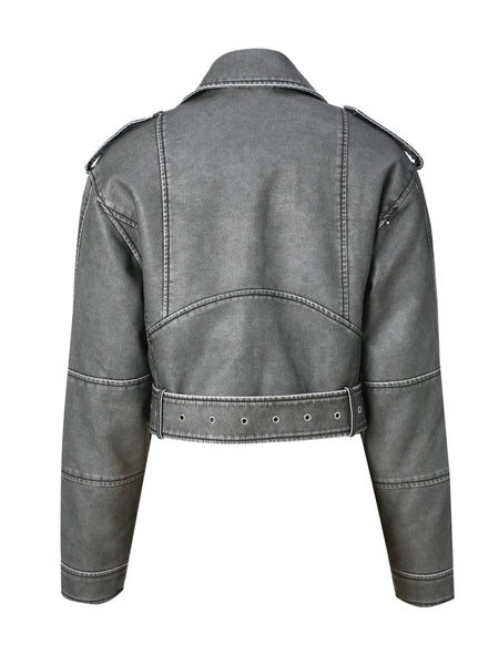 Women'S PU Motorcycle Jacket with Full-Zip Front Closure, Asymmetrical Zipper & Belted Waist - All-Season Casual Biker Jacket, Regular Fit Long Sleeve, Full-Length Zipper & Buckle Closure, White/Black Color Options for Everyday & Motorcycle Riding - Durab