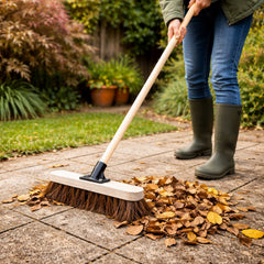 10' Outdoor Yard Broom Stiff Bristle Sweeping Brush with Strong Wooden Handle and Support Bracket for Cleaning Patio Driveway Garden and Yard Areas