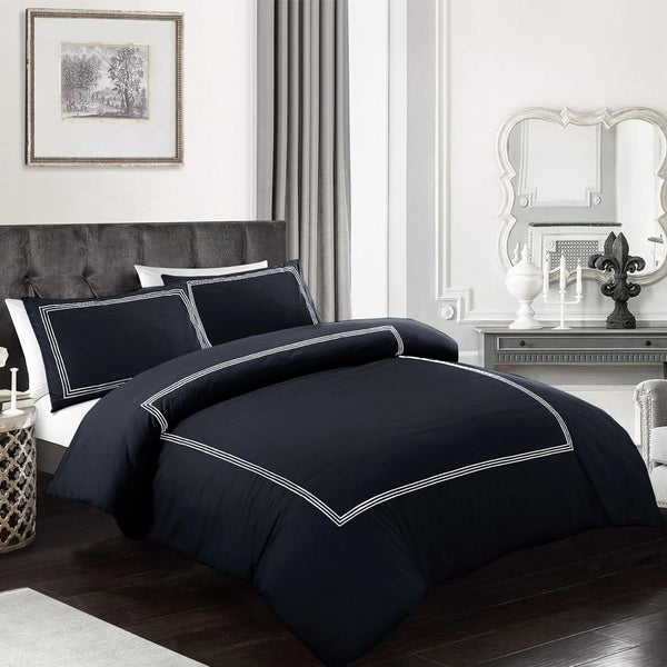 My Home Store Polycotton Bratta Duvet Cover Set - Our 3pc Soft stitch Embroidered button closure Quilt cover with matching Embroidered envelop closure Pillowcases | Breathable & Lightweight Duvet cover set