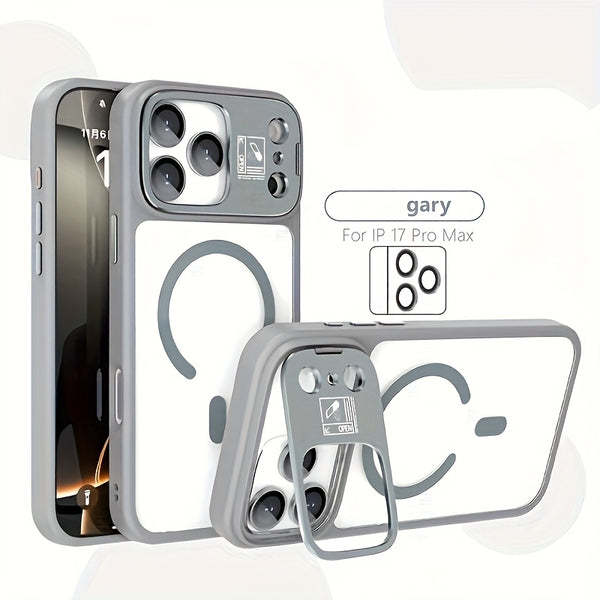 Phone Case: Magnetic Foldable Invisible Bracket Phone Case with Lens Protection Film for iPhone 17 16 15 14 13 12 11 Pro Max 17Air Wireless Charging Cover Fall Resistant Protective Case