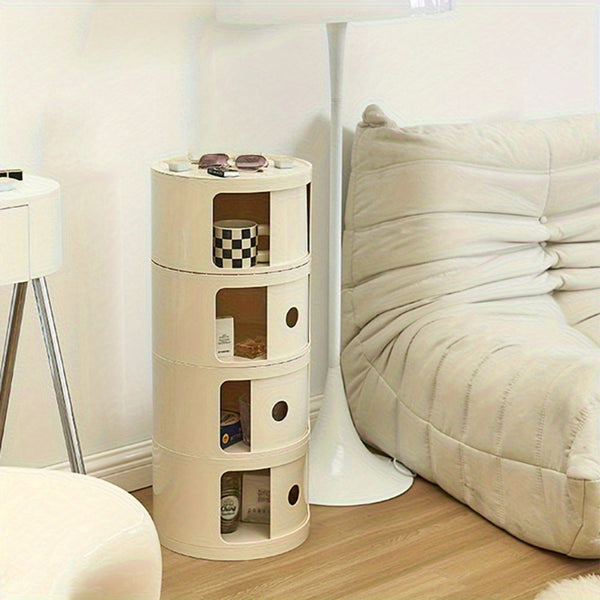 Transport Round Cabinet with Sliding Doors, Multi-Tiered Round Storage Unit