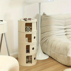 Transport Round Cabinet with Sliding Doors, Multi-Tiered Round Storage Unit