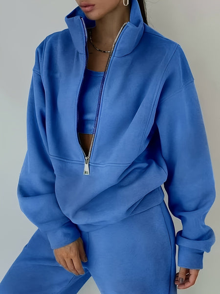 Women's Two-Piece Sweatshirt Set - Cozy Zip-Up Hoodie & Matching Pants, Casual Streetwear Style for Fall/ Winter, Comfortable Clothing | Casual Streetwear | Zippered Hoodie