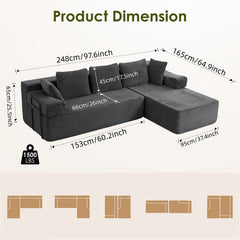 ROXGOX L-Shaped Sectional Sofa with Reversible Chaise, Left or Right Facing Modular Couch, No Assembly Required, Perfect for Small Apartment, Black Borwn Grey