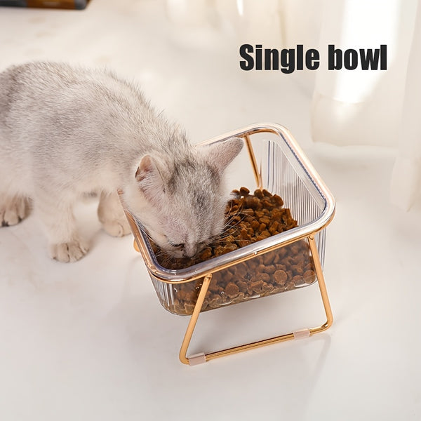 Transparent Double Cat Bowl With Vertical Design For Easy Feeding And Hydration