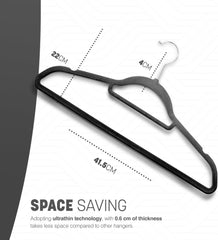 KEPLIN Velvet Hangers 20 Pack - Non-Slip Clothes Hangers with Tie Bar & 360° Hook - Durable & Sturdy, Space-Saving Wardrobe Organisers for Suits, Jackets & Clothes- Home Storage Solution (Black)