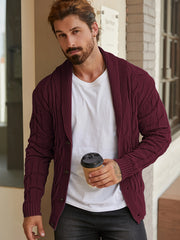 Men'S Solid Cable Knit Cardigan Fall Winter Button-Up Knit Coat