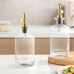 2pcs Olive Oil Dispenser Bottle for Kitchen, Glass Oil and Vinegar Dispenser Set, Coffee Syrup Dispenser, Kitchen Cooking Tools, 350ml/ 500ml, Silver/ Gold