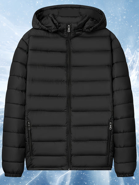 Men's Solid Hooded Jacket for Fall Winter, Men's Casual Zip Up Warm Quilted Jacket Warm And Comfortable Stylish Leisure Clothing for Outdoors.