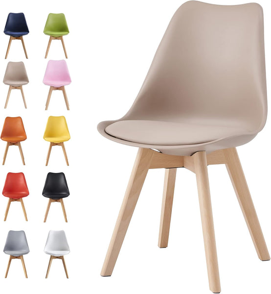 mcc direct 1Pcs Dining Chair Wooden Legs Soft Cushion Pad Stylish DELUXE Retro Lounge Dining Office EVA