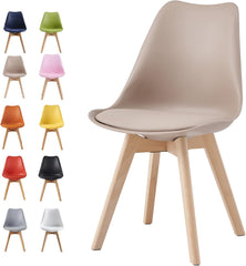 mcc direct 1Pcs Dining Chair Wooden Legs Soft Cushion Pad Stylish DELUXE Retro Lounge Dining Office EVA
