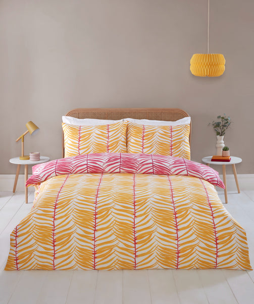 SunnyTrails Tropical Polyester Duvet Cover Set – Vibrant Yellow & Coral Leaf Print Bedding | Soft, Breathable & Easy-Care | Single, Double & King Sizes | Includes Matching Pillowcases | Fast UK Dispatch