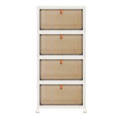3 4 5 Tier Folding Storage Box, Plastic Collapsible Storage Box with Wheels, Stackable Storage Boxes with Lids and Front Opening Door Stackable Storage Boxes with Lids, 4 Wheels, Sturdy PP Matterial, Foldable Plastic Storage Unit for Toys/Office Supplies/