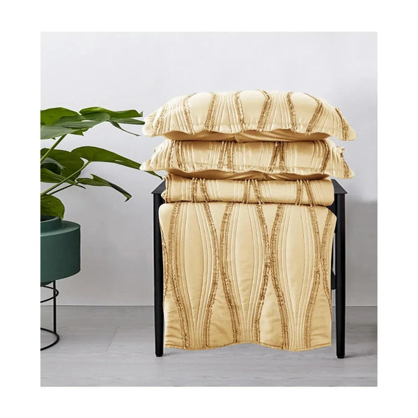 Luxury 3-Piece Embossed Quilted Bedspread Set – Super Soft All-Season Microfiber Comforter with Matching Pillow Shams, Elegant Wave Design, Bed Throw Single Double King Size, Lightweight Yet Warm Modern Bedding Set, Ideal for Modern or Traditional Homes