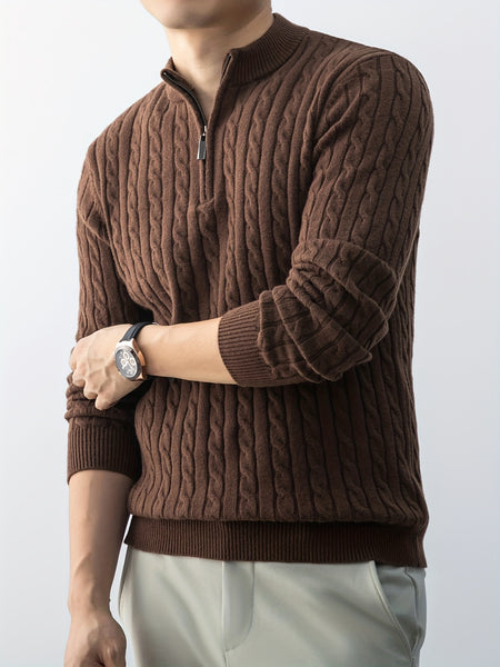 Christmas Gift for Men, New Twist Zipper Collar Pullover Sweater, Autumn And Winter Style, with Velvet, Thickened, Warm And Cold-Resistant, Can Be Worn Inside Or Outside, Casual And Versatile Essential, Knit