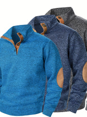 Men'S Long-Sleeve Casual Knit Shirt with a Stand Collar for Autumn And Winter, Suitable for Golf And Camping, Sold in a Set of Three