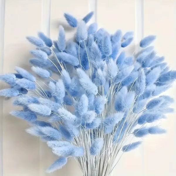 60pcs Sky Blue Artificial Pampas Grass | Soft Fluffy Bohemian Style, Polyester, Long-Lasting Floral Arrangements for Weddings, Home & Parties