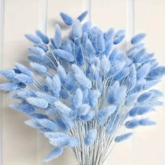 60pcs Sky Blue Artificial Pampas Grass | Soft Fluffy Bohemian Style, Polyester, Long-Lasting Floral Arrangements for Weddings, Home & Parties
