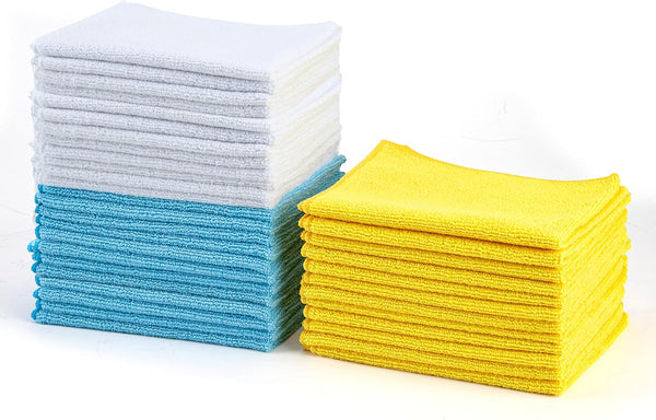 Amazon Basics Microfibre Cleaning Cloth, Pack of 24, Multi Colored, Blue, Orange & White, 40.5 Cm X 30.5 Cm