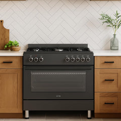 HYE Freestanding Gas Cooker 90Cm with Large Single Electric Oven, 5 Gas Burners, Timer, Child Lock, Accessories, Digital Controls, Adjustable Alarm & Modern Black Finish – C01FS90G17 [2025]