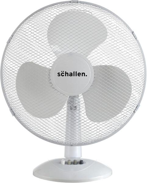 Schallen 16 Inch Electric Desk Fan Oscillating Table Fan 3 Speed Quiet Cooling Fan Adjustable Head Worktop Office Home Bedroom Air Circulator Fan Modern Design Portable Electric Desk Fan White Black or Grey UK Plug Summer Cooling Fan