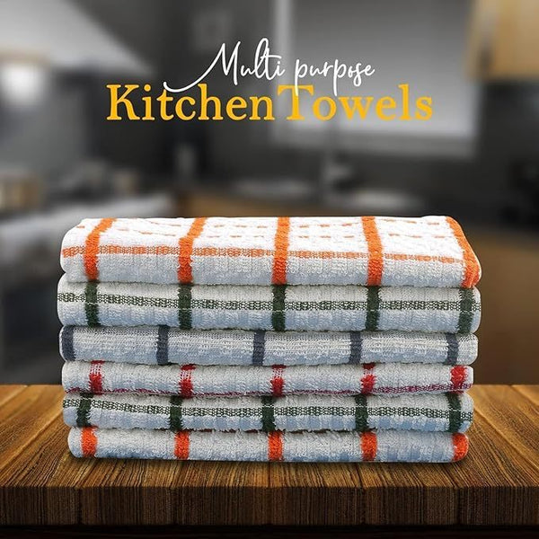Pack of 10 & 5 Terry Toweling 100% Cotton Dish Cloths Catering Bar Towel Super Absorbent Lint Free Quick Dry Heavy Duty Soft Kitchen Tea Towels Dishcloths for Washing Up Scrubbing Machine Washable Extra Large 70 X 40 Cm (Black/ Blue/red Multicolor Check P