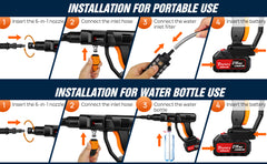 Cordless Pressure Washer, Portable Pressure Washer with 2PCS Batteries,6-in-1 Adjustable Nozzle, 16.4FT Hose Pressure Cleaner for Car/Floor/Garden Cleaning & Watering