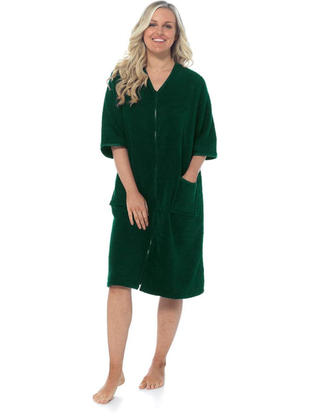 KAV Super Soft 100% Cotton Robe Womens Dresses - Towelling Shower Wrap Gown - Ladies Adjustable Towel Bathrobe for Housecoat, Nightwear, Lounge, Spa Bath with Zipper and Pocket