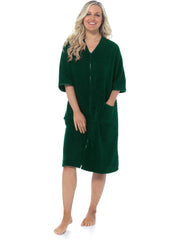 KAV Super Soft 100% Cotton Robe Womens Dresses - Towelling Shower Wrap Gown - Ladies Adjustable Towel Bathrobe for Housecoat, Nightwear, Lounge, Spa Bath with Zipper and Pocket