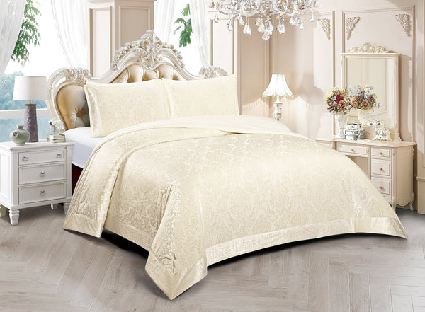 3 Piece Velvet Quilted Bedspread Set Jacquard Damask Bed Cover with Pillow Shams | Luxury Soft Polyester Bedspread for Double King Super King Beds | Modern Elegant Bedroom Bedding Set