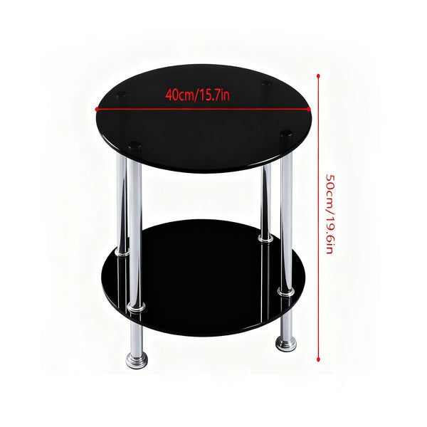 Round Side Table, Glass Sofa Side Table for Living Room, 2-Tier Small Coffee Table with Glass Top and Chrome Legs