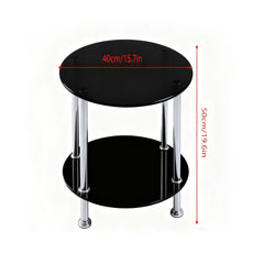Round Side Table, Glass Sofa Side Table for Living Room, 2-Tier Small Coffee Table with Glass Top and Chrome Legs