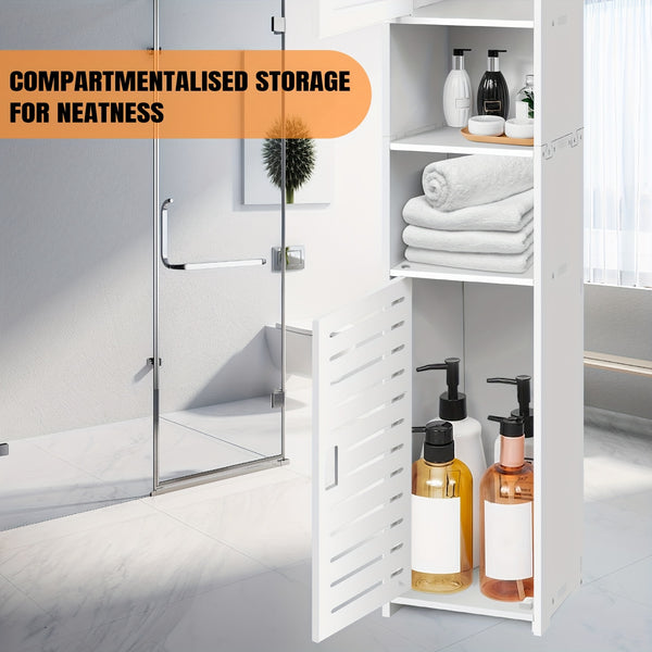 White Freestanding Tall Cabinet for The Bathroom, Featuring a 5-Tier Storage Design with 2 Doors, Ideal for Saving Space, Measuring 116CM.