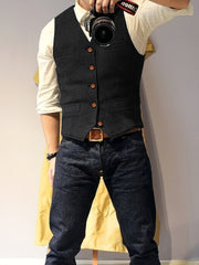 Men'S Vest Wool Blend Herringbone Vintage Men'S Fashion Vest, Groom Best Man Formal Wedding Party Casual Vest