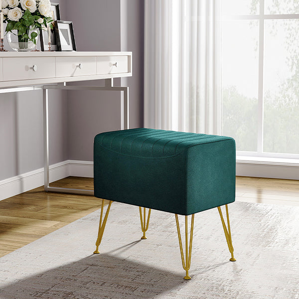 1pc Green Velvet Footstool Metal Legs Small Rectangle Ottoman No Storage for Makeup Room Bedroom Entryway Shoe Changing Stool Chair Foot Rest