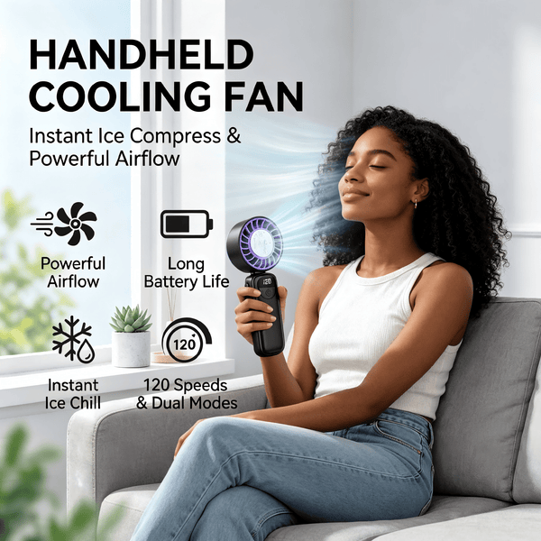Portable Handheld Fan, Turbo Fan with Ice Cooling & 120 Adjustable Speeds, Rechargeable Personal Fan with Digital Display, 90° Foldable Mini Fan for Travel, Office, Outdoor
