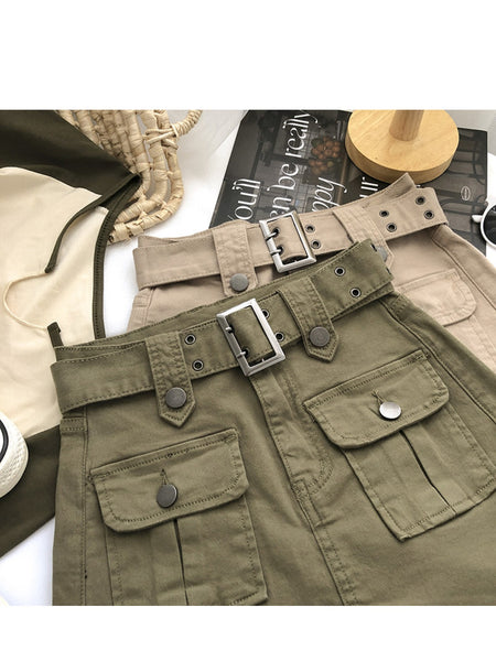 Women's High Waist Cargo Skort with Belt & Built-In Shorts - -Line Mini Skirt, Belted Waistband, Machine Washable Short Length Suitable for,, Casual Attire - Casual Streetwear Outfits