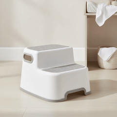 Double Step Stool for Kids – Non-Slip 2 Step Toddler Stool with Handles for Potty Training, Bathroom & Kitchen (White)