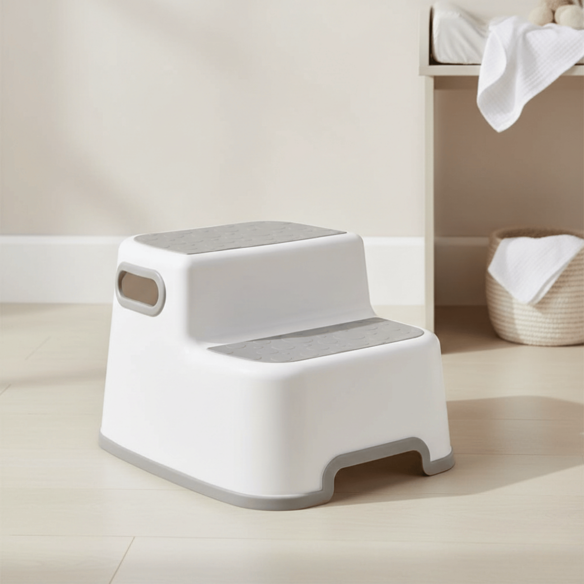 Double Step Stool for Kids – Non-Slip 2 Step Toddler Stool with Handles for Potty Training, Bathroom & Kitchen (White)