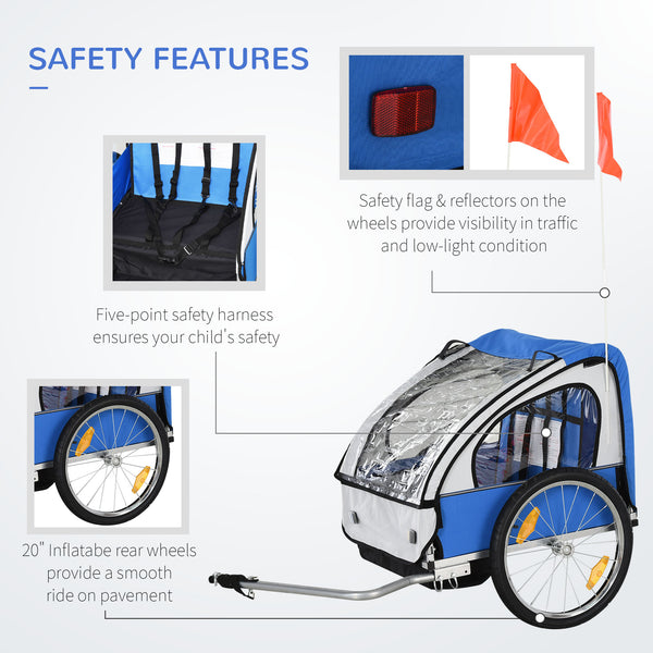 2-Seat Child Bike Trailer Bicycle Wagon for Kid W/ Seat Belt Hitch Coupler