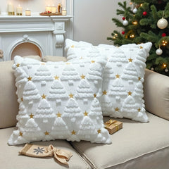 1/2pcs 3D White Christmas Tree Throw Pillow Cover - Quilted Plush Nordic Minimalist Luxury Decorative Cushion Cover with Zipper Closure, Soft Plush Fabric & 3D Tree Design for Sofa, Bed, Living Room - Machine Washable Winter Home Decor