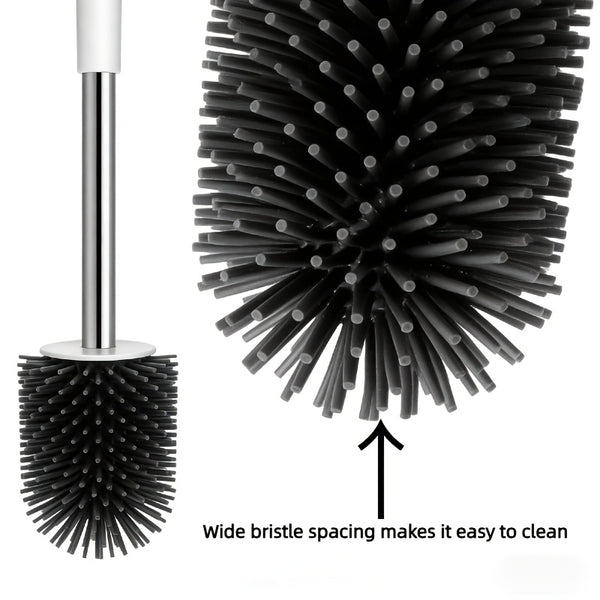 Soft Bristle Toilet Brush Bracket Set, Round Bathroom Toilet Cleaning Brush, Modern Design Deep Cleaning Toilet Brush, Sturdy Long Handle, Quick-drying Toilet Brush Set, White